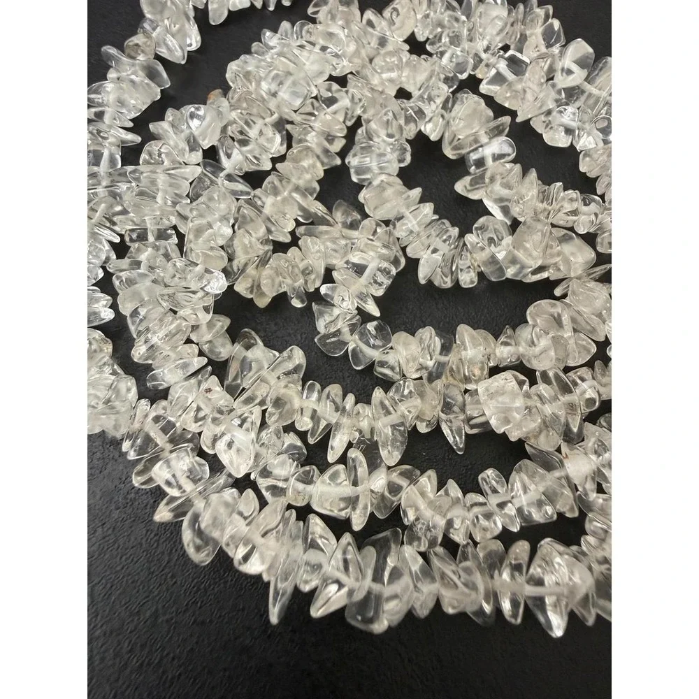 Clear Quartz Necklace Chip Bead Irregular Polished Stone Boho Strand